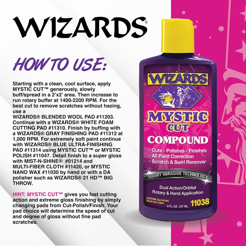 Wizards Mystic Cut Smart Abrasive for Auto Detailing Supplies - No Mess Scratch Remover for Vehicles - Water Based Cutting Compound - Removes Swirls, Defects, Fading, Water Spots - 8 oz - Image 3